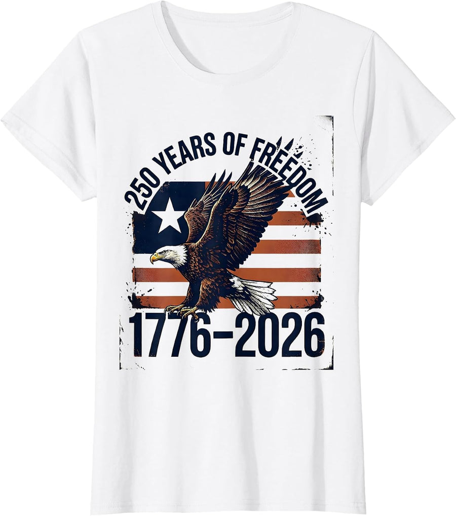 Women's 250 Years of Freedom 1776–2026 Vintage Patriotic Eagle 250th T-Shirt - White