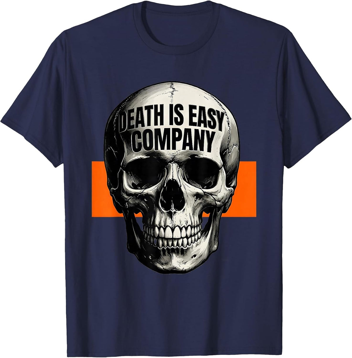 Men's Death Is Easy Company Brutalist Skull Graphic Punk Art T-Shirt - Navy Blue