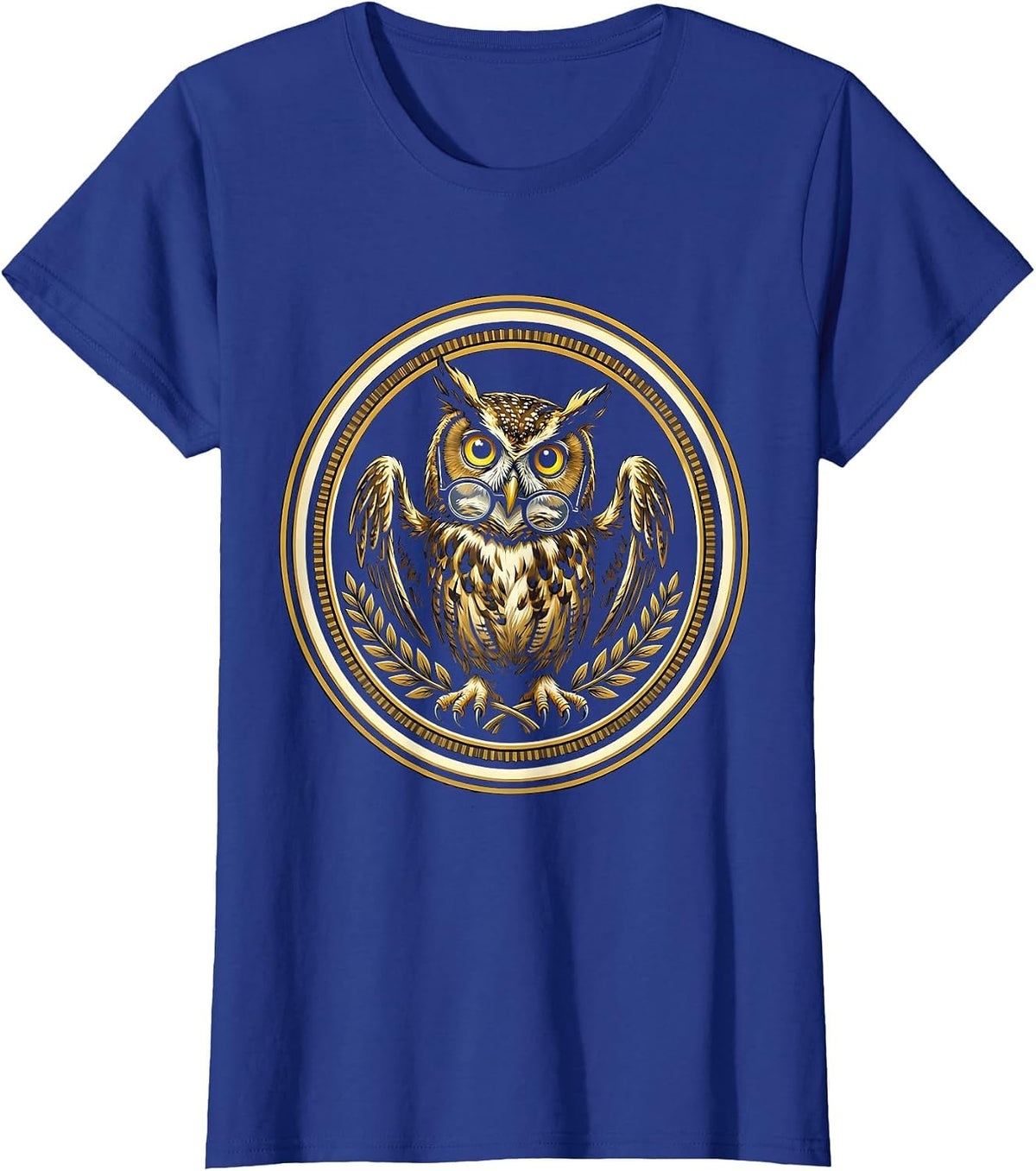 Women's Confused Owl in Glasses Funny Bookworm Design T-Shirt - Royal Blue