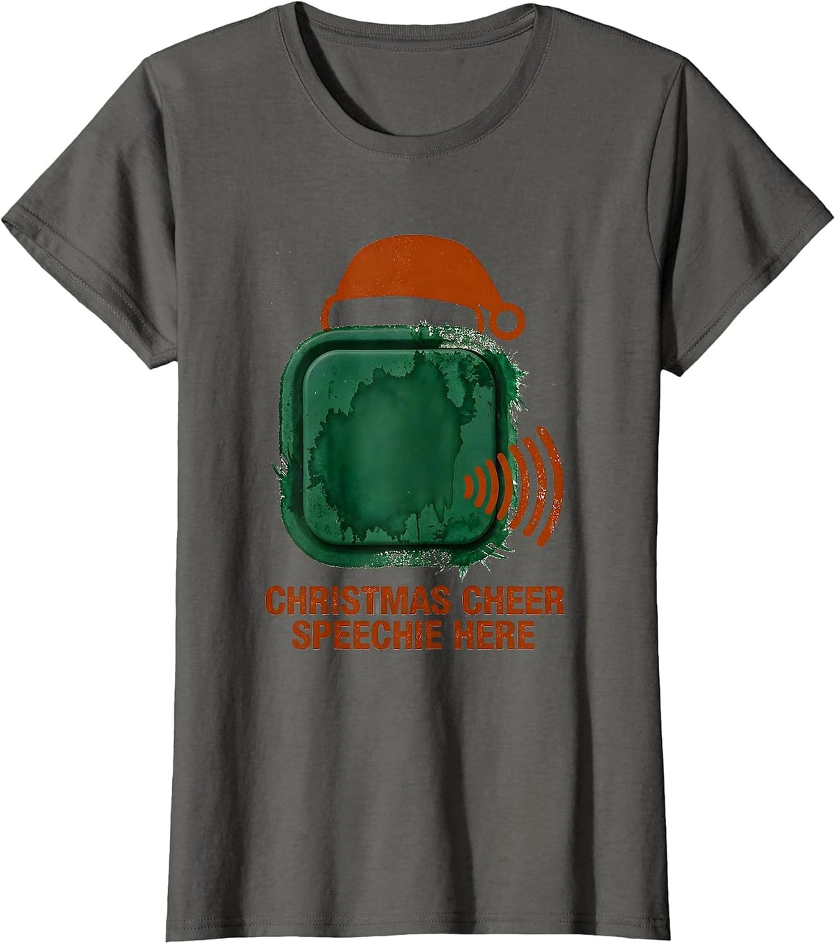 Women's Christmas Cheer Speechie Here Funny Speech Therapist SLP T-Shirt - Asphalt Grey