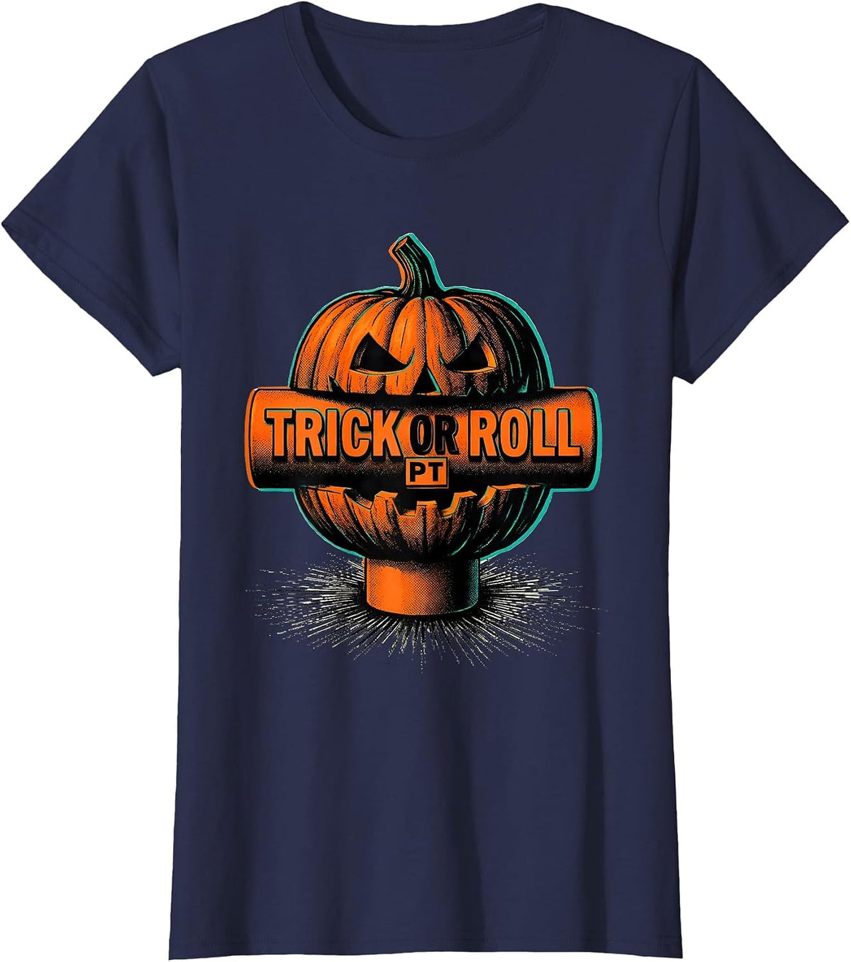 Women's Trick Or Roll PT Halloween Physical Therapy Therapist Humor T-Shirt - Navy Blue