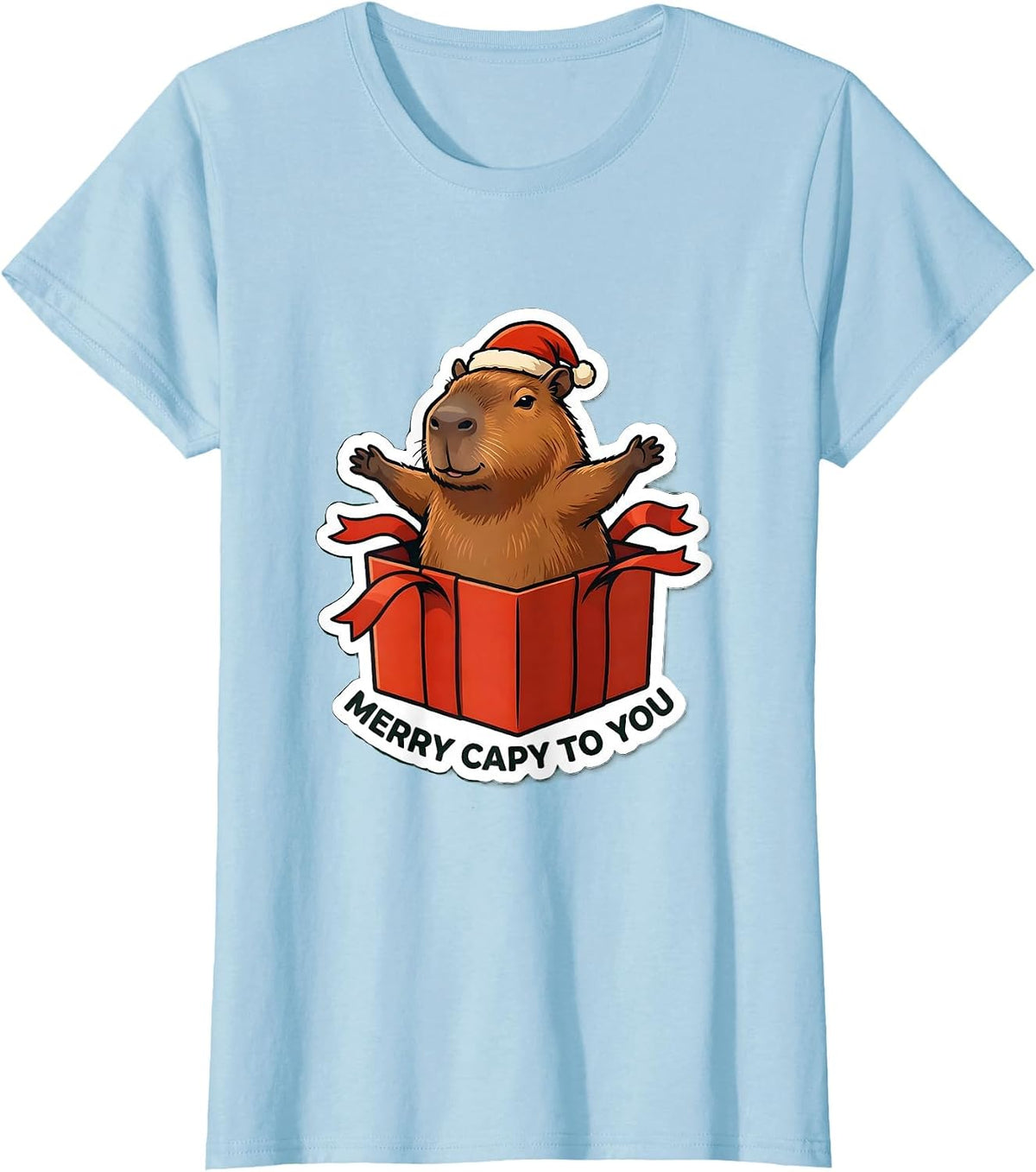 Women's Merry Capy To You Funny Capybara Christmas Family Humor T-Shirt - Baby Blue