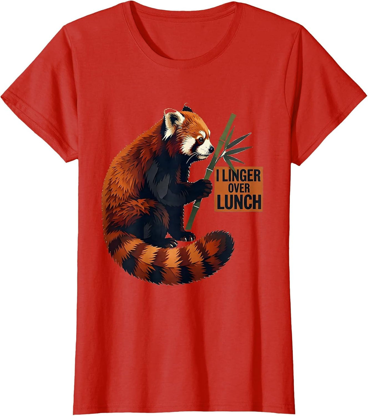 I Linger Over Lunch Funny Panda Lover Cute Animal Humor T-Shirt - Red