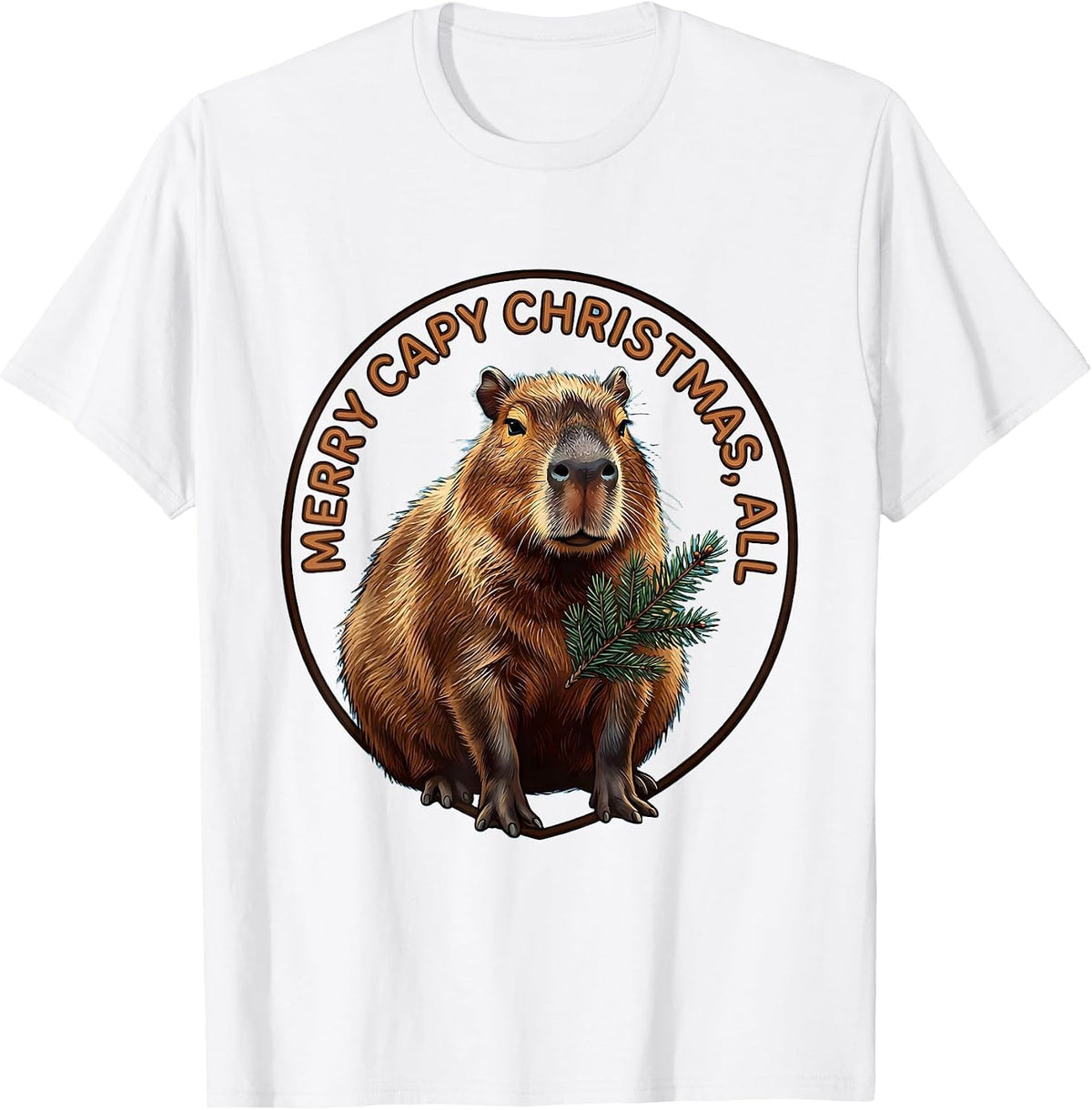 Men's Merry Capy Christmas All Funny Capybara Animal Lover Holiday T-Shirt - White