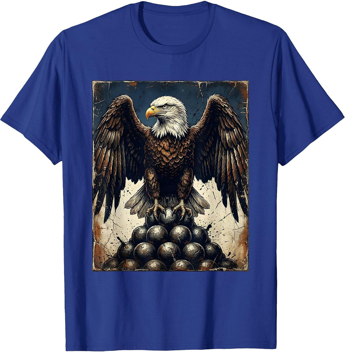 Eagle and Cannonballs 1776 Patriotic Illustration T-Shirt - Royal Blue