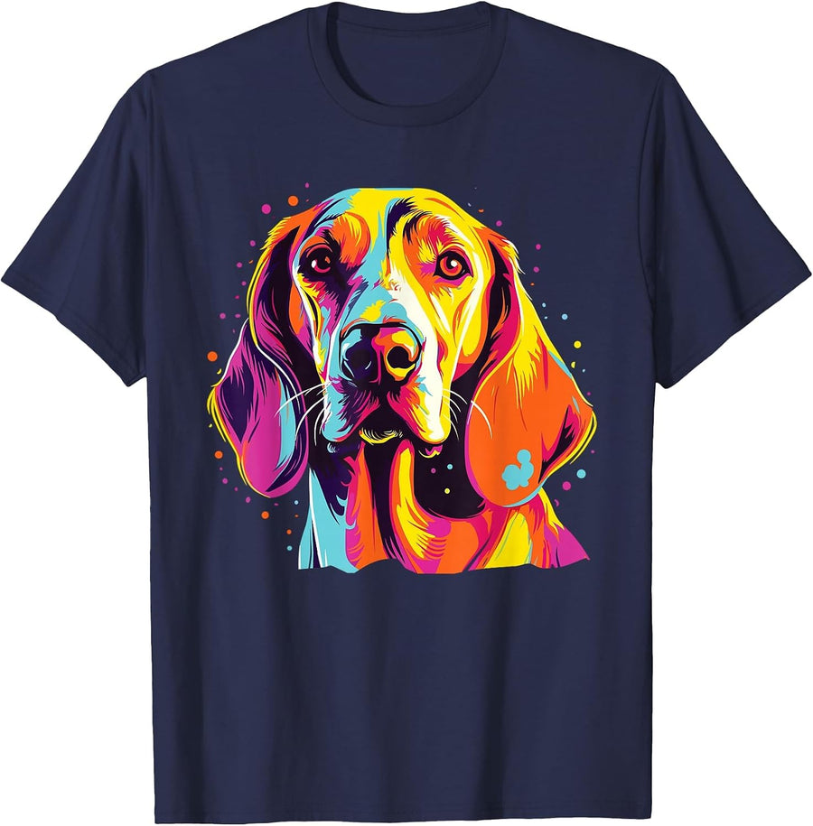 Watercolor Colorful English Foxhound Dog T-Shirt - Navy Blue
