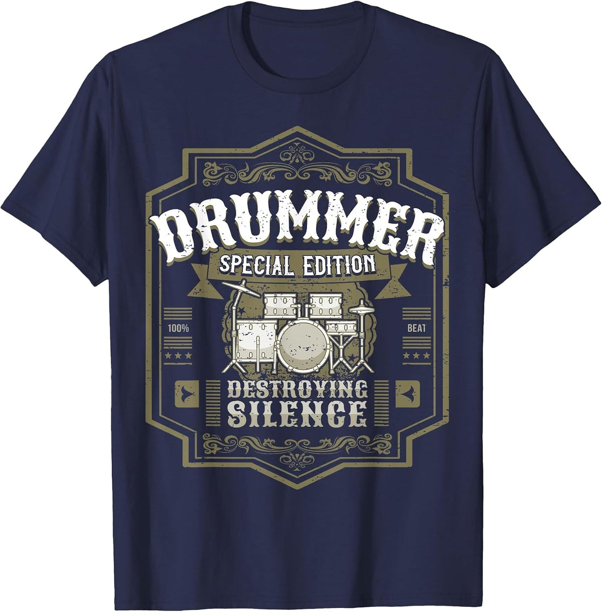 Drummer Percussion Drums Vintage T-Shirt - Navy Blue