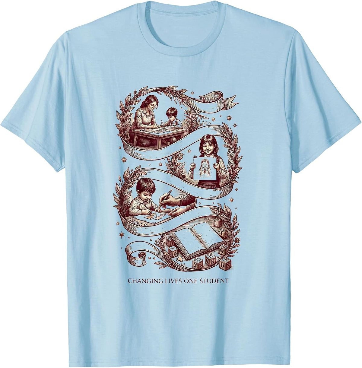 Men's Changing Lives One Student Special Education Teacher T-Shirt - Baby Blue