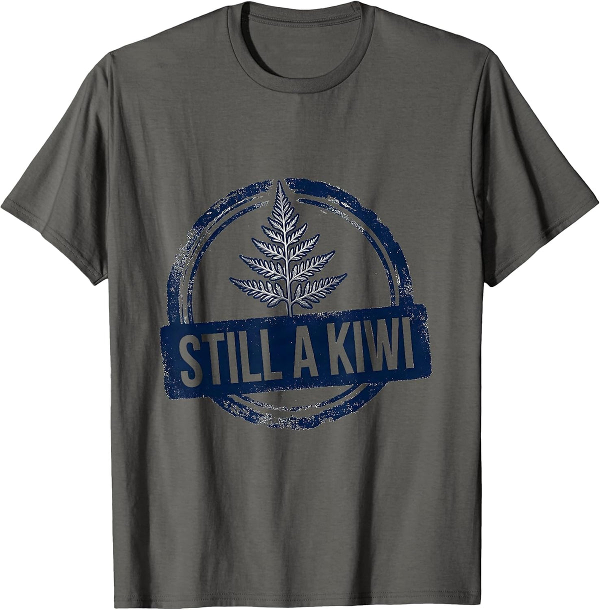Still A Kiwi Rubber Stamp Fern Rugby Fan National Pride T-Shirt - Asphalt Grey