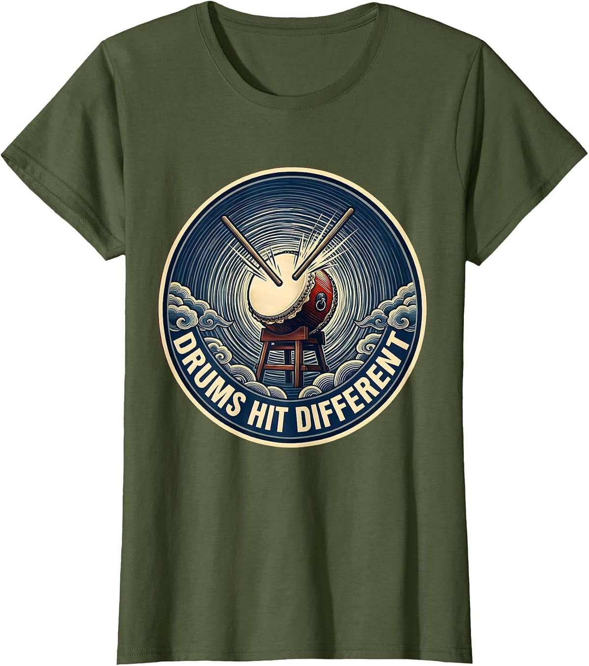 Women's Drums Hit Different Rock Band Music Design T-Shirt - Olive Green