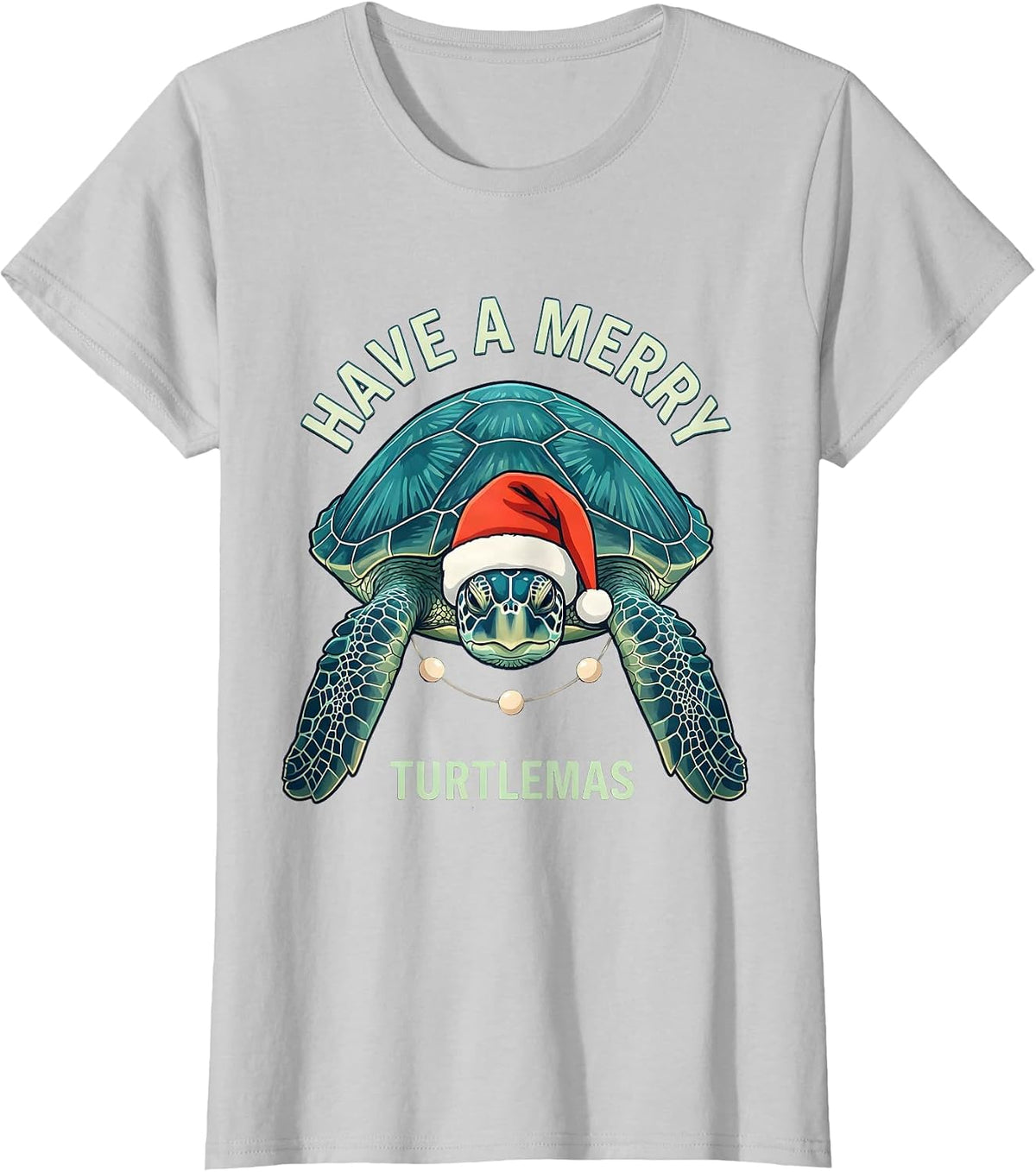 Women's Have A Merry Turtlemas Whimsical Sea Turtle Christmas Santa T-Shirt - Silver Grey