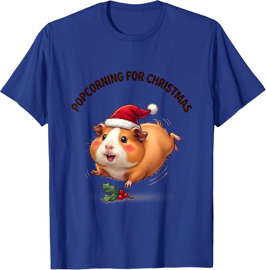Popcorning For Christmas Cute Kawaii Guinea Pig Christmas T-Shirt - Royal Blue
