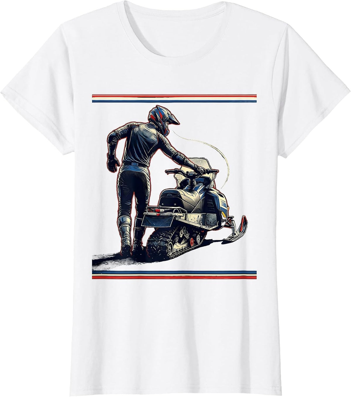 Helmeted Snowmobile Rider Sports Humor Gift T-Shirt - White