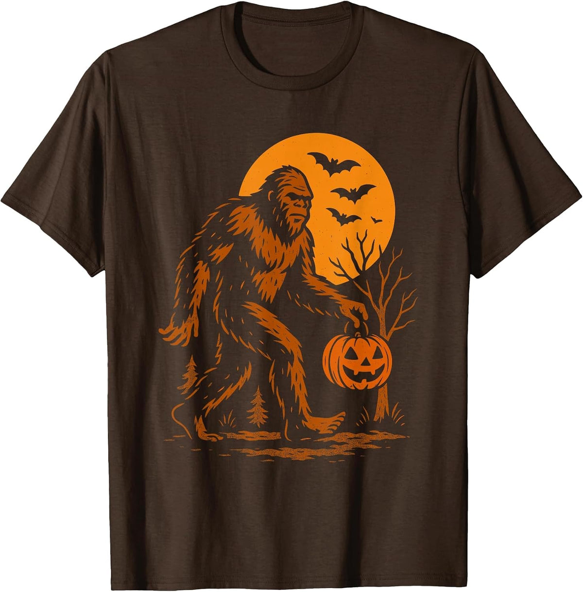 Bigfoot Halloween Sasquatch Jack O Lantern T-Shirt - Brown