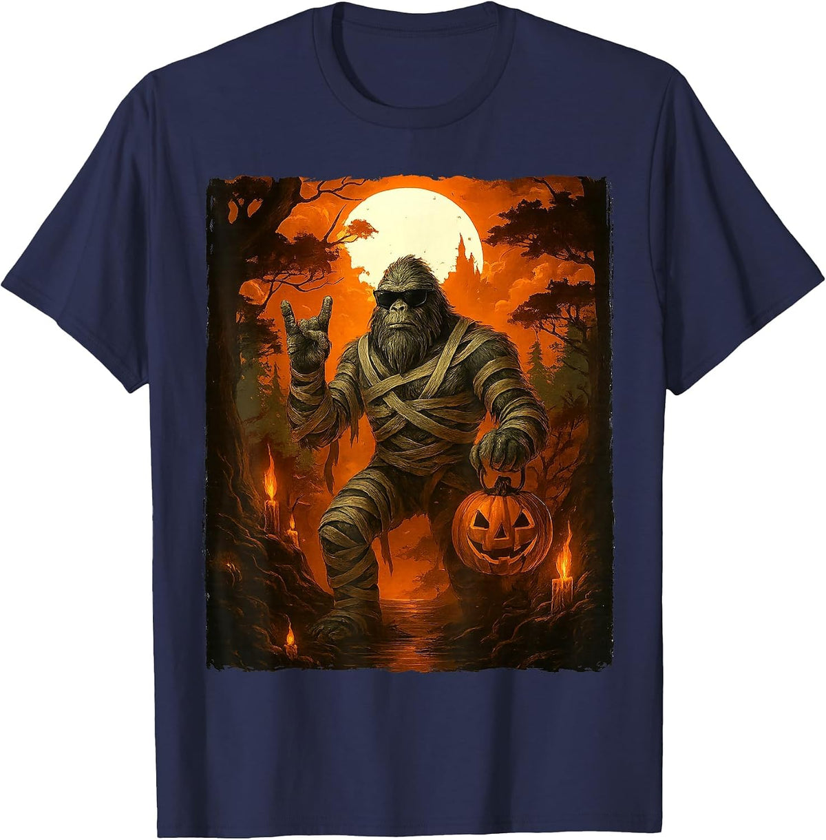 Funny Jack O Lantern Mummy Bigfoot Halloween Costumes Mens T-Shirt - Navy Blue