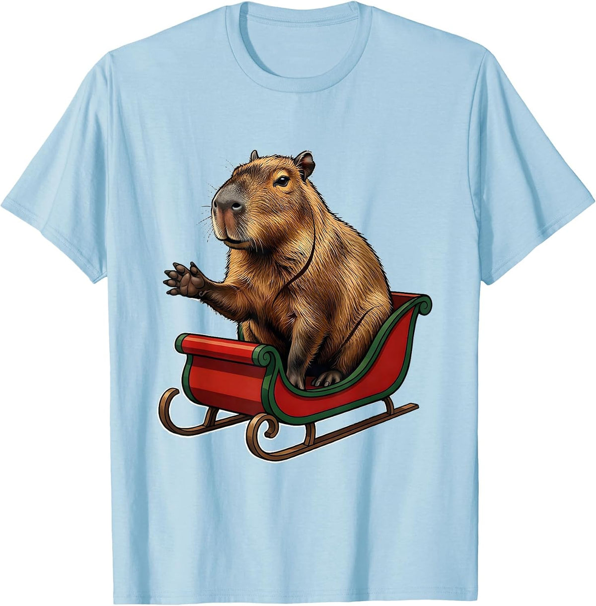 Men's Capybara Christmas Sleigh Whimsical Animal Lover Humor T-Shirt - Baby Blue