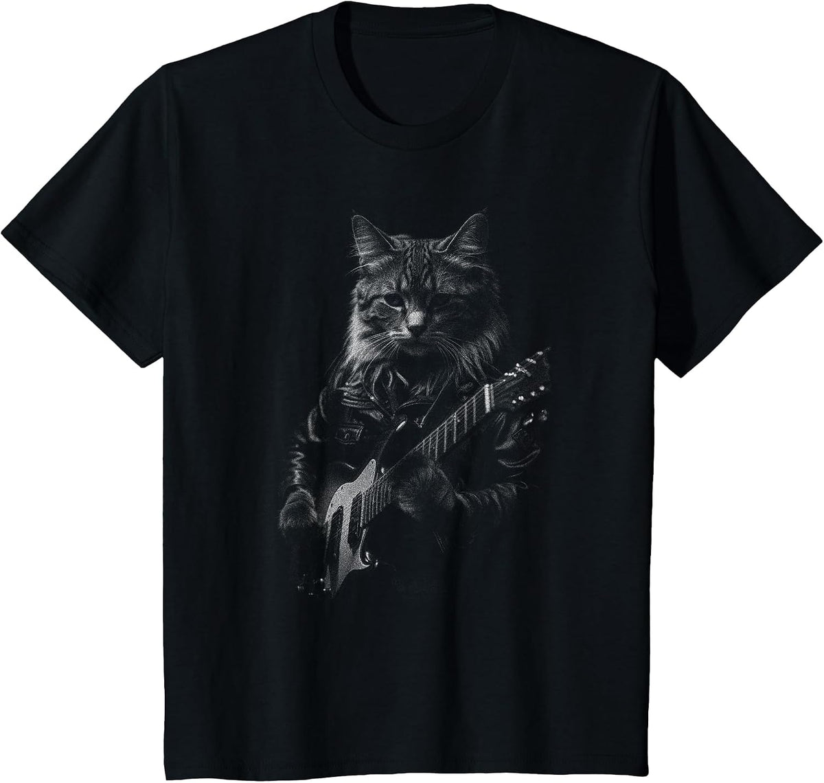 Rock Cat Playing Guitar Mens Woman Funny Guitar Cat T-Shirt - Black