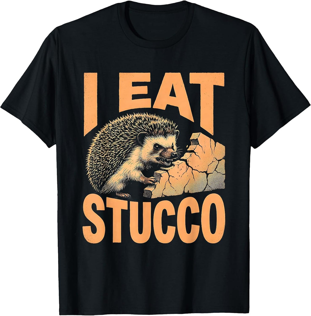 Men's I Eat Stucco Funny Cursed Hedgehog Meme Absurdist Humor T-Shirt - Black
