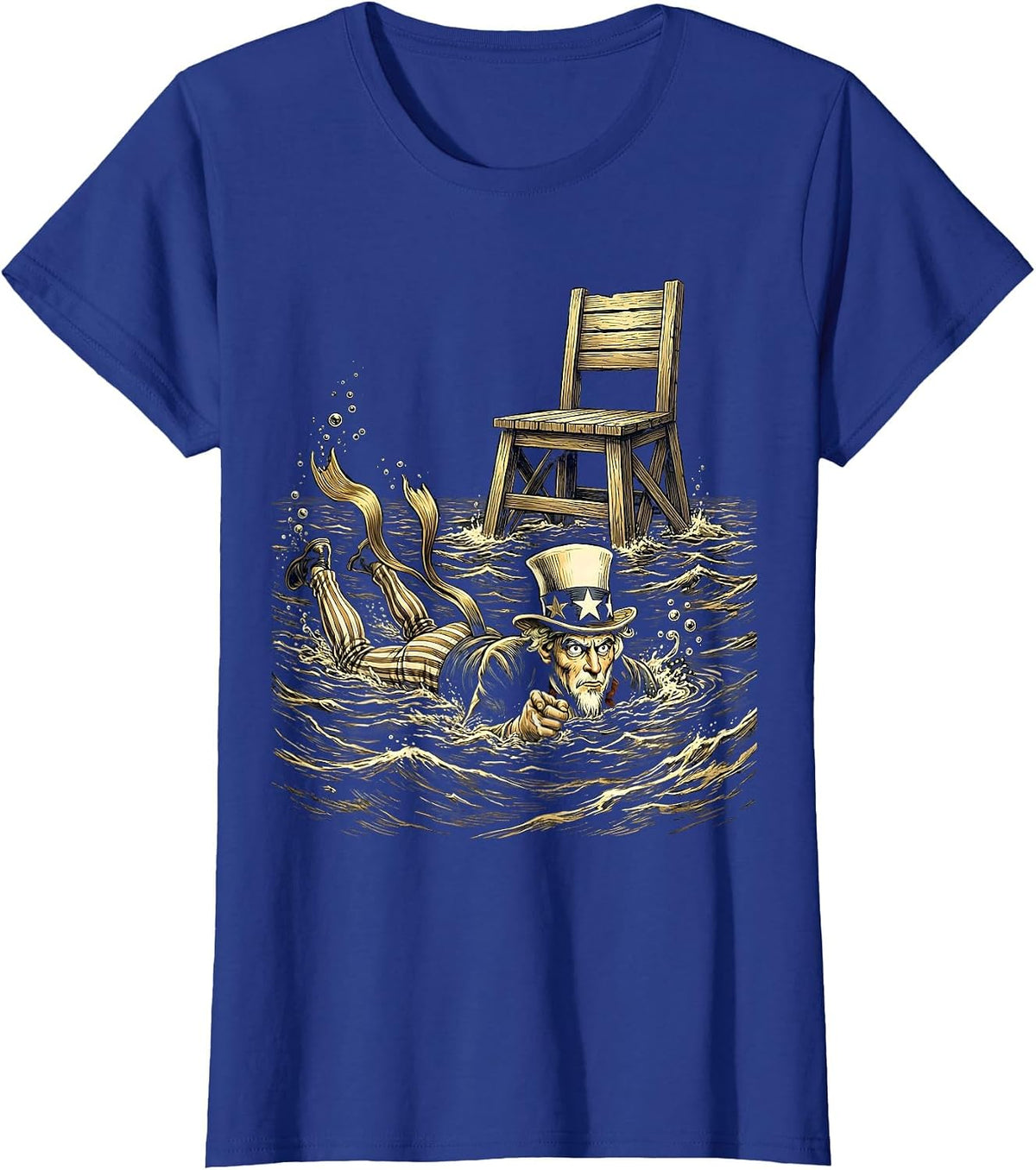 Women's Nervous Shark Sneaking Past Lifeguard Stand T-Shirt - Royal Blue
