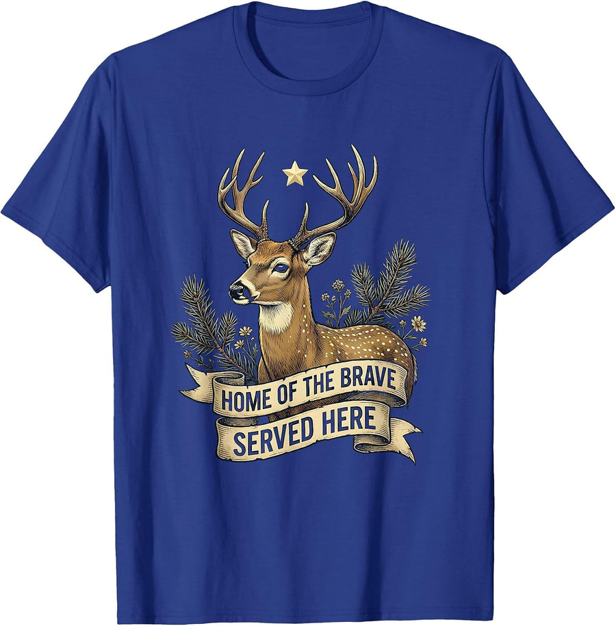 Home of the Brave Served Here Veteran Design T-Shirt - Royal Blue