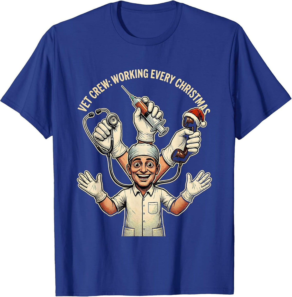 Men's Vet Crew: Working Every Christmas Funny Veterinarian T-Shirt - Royal Blue
