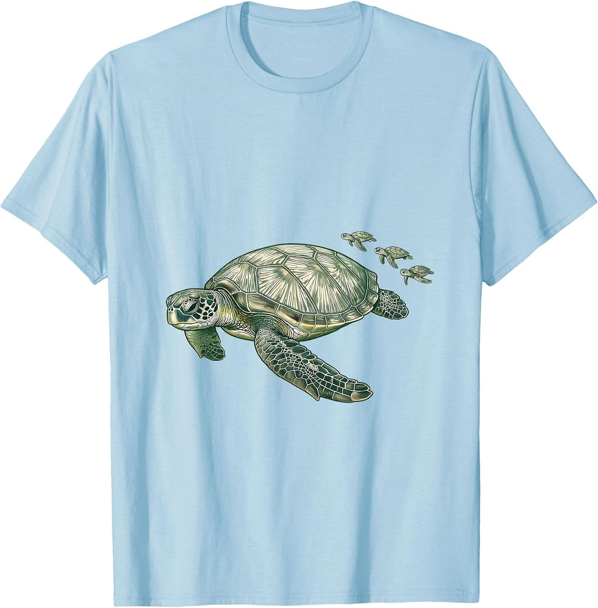 Men's Mama Sea Turtle and Hatchlings Ocean Journey T-Shirt - Baby Blue
