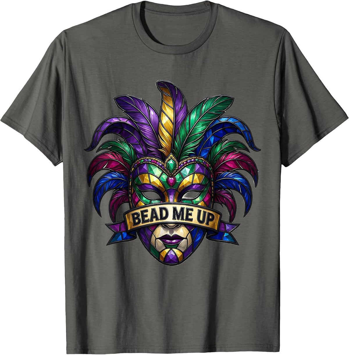 Men's Bead Me Up Mardi Gras Festive Design T-Shirt - Asphalt Grey