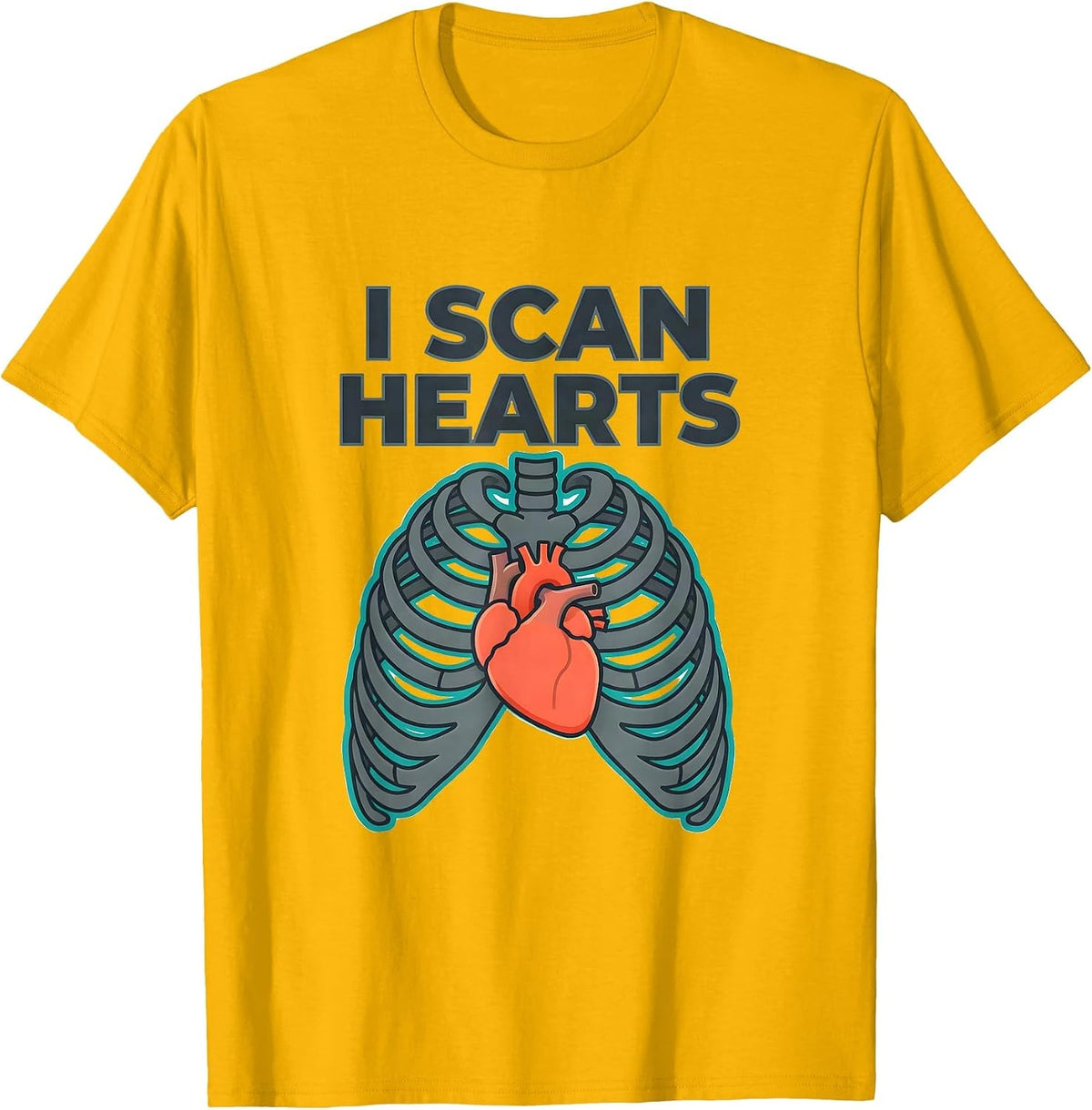 Men's I Scan Hearts Funny Radiology Tech Valentine Skeleton Humor T-Shirt - Golden Yellow