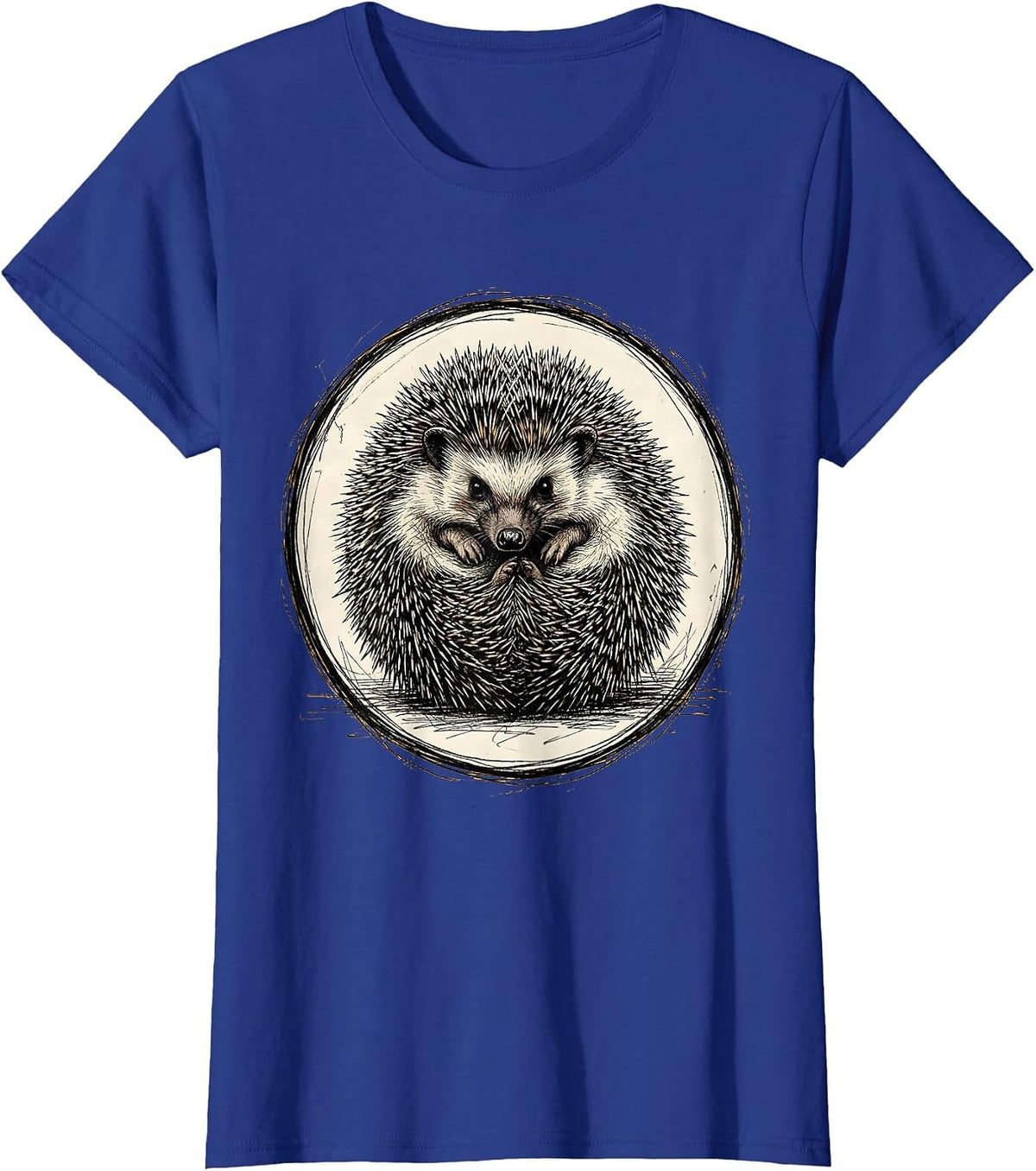 Women's Defensive Hedgehog Curled Spike Ball Graphic T-Shirt - Royal Blue
