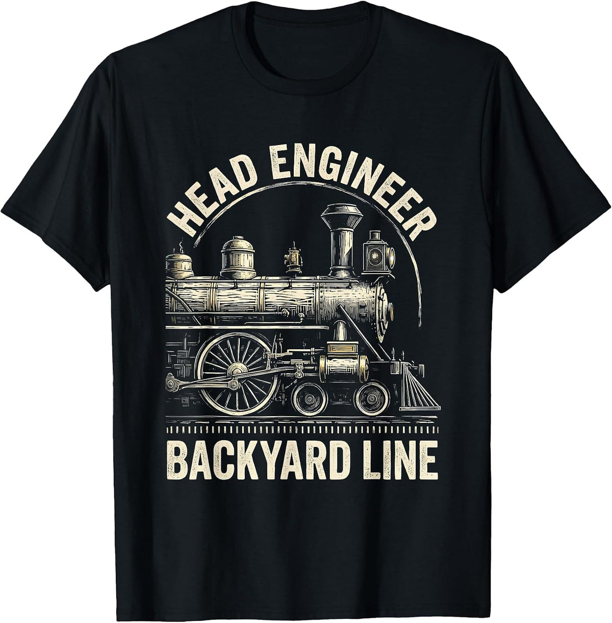 Men's Head Engineer Backyard Line Vintage Steam Train Enthusiast T-Shirt - Black