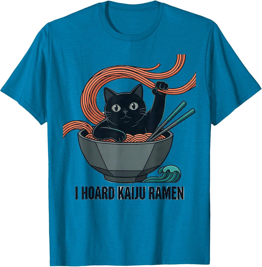 I Hoard Kaiju Ramen Funny Cat Anime Ramen Lover Gift T-Shirt - Sapphire Blue