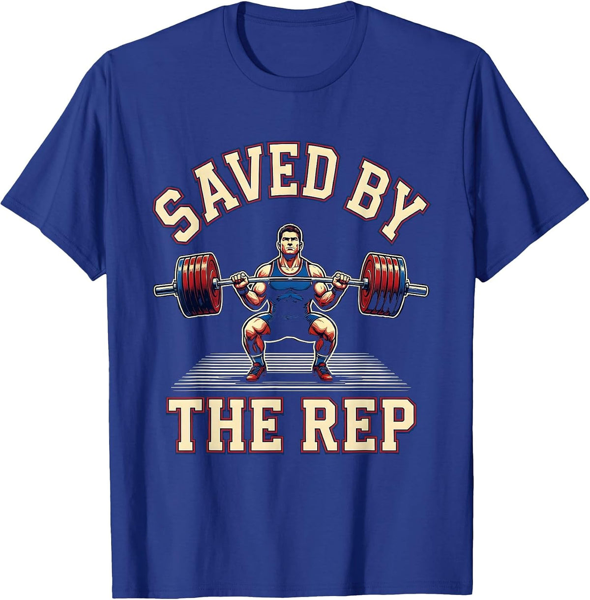 Saved By The Rep Christian Gym Weightlifting Scripture Humor T-Shirt - Royal Blue