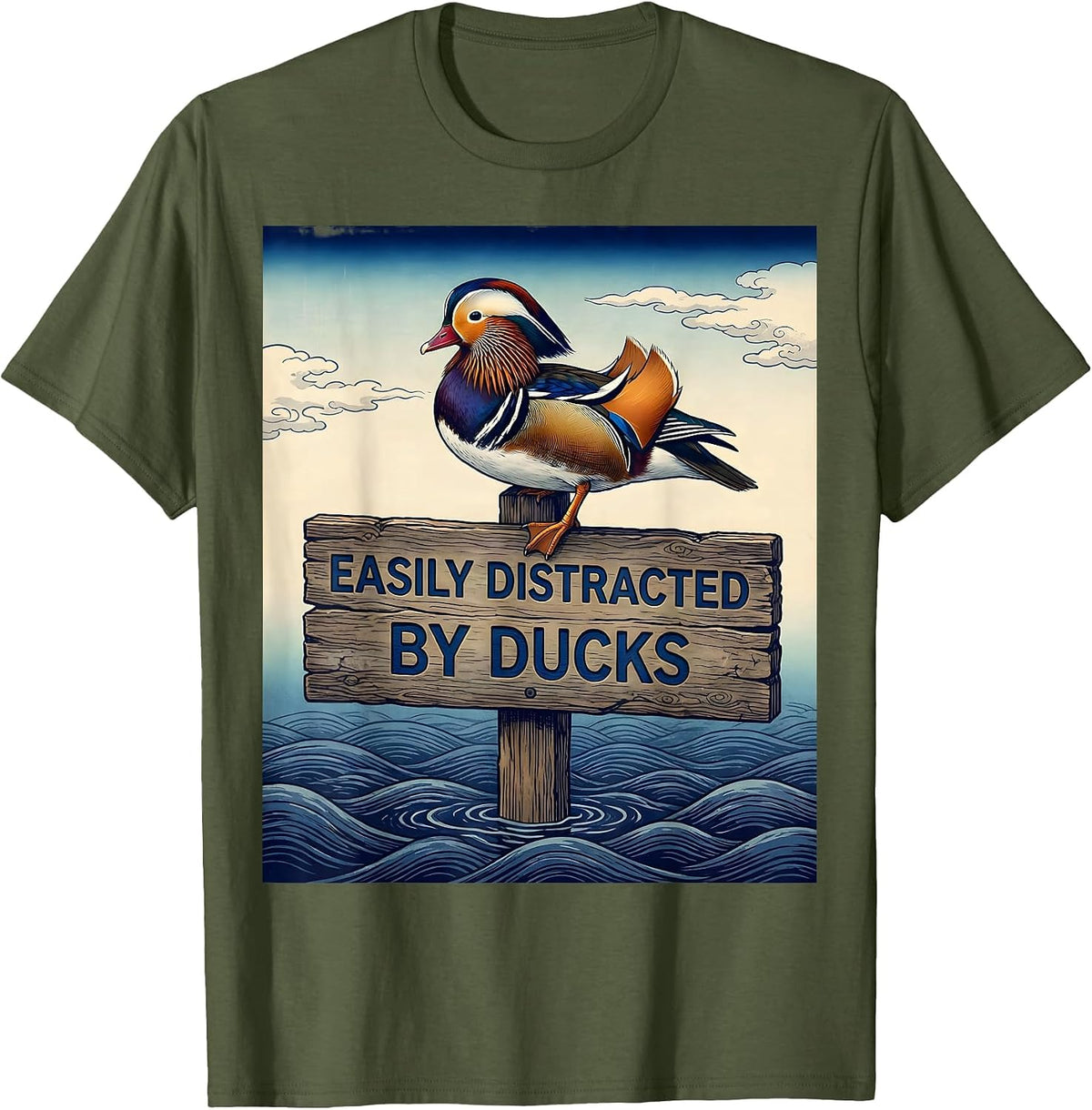Men's Easily Distracted By Ducks Funny Duck Lover Design T-Shirt - Olive Green
