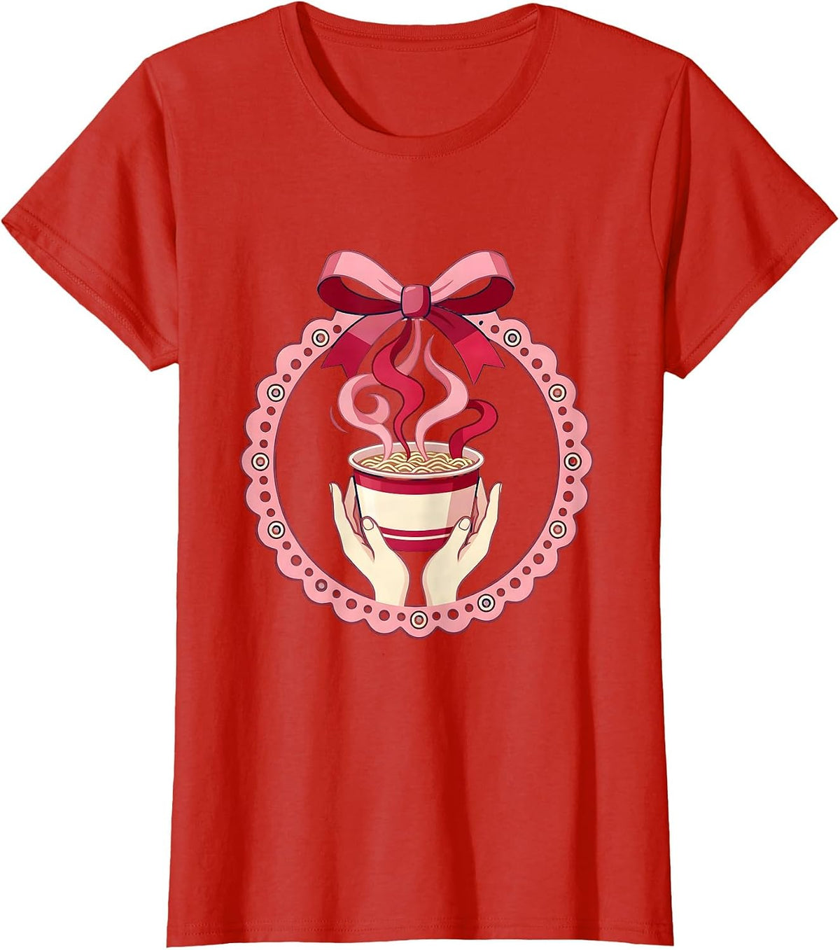 Women's Midnight Ramen Cup Graphic Tee T-Shirt - Red