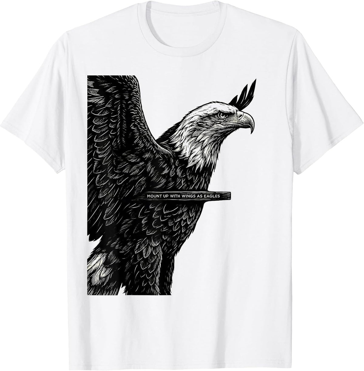 Men's Mount Up With Wings As Eagles Scratchboard Eagle Lover Faith T-Shirt - White