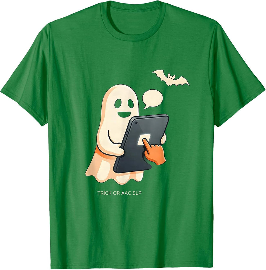 Men's Trick Or AAC SLP Funny Speech Therapist Halloween Humor T-Shirt - Kelly Green