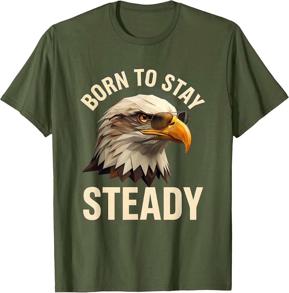 Born To Stay Steady Low Poly Eagle Wildlife Lover Kids T-Shirt - Olive Green