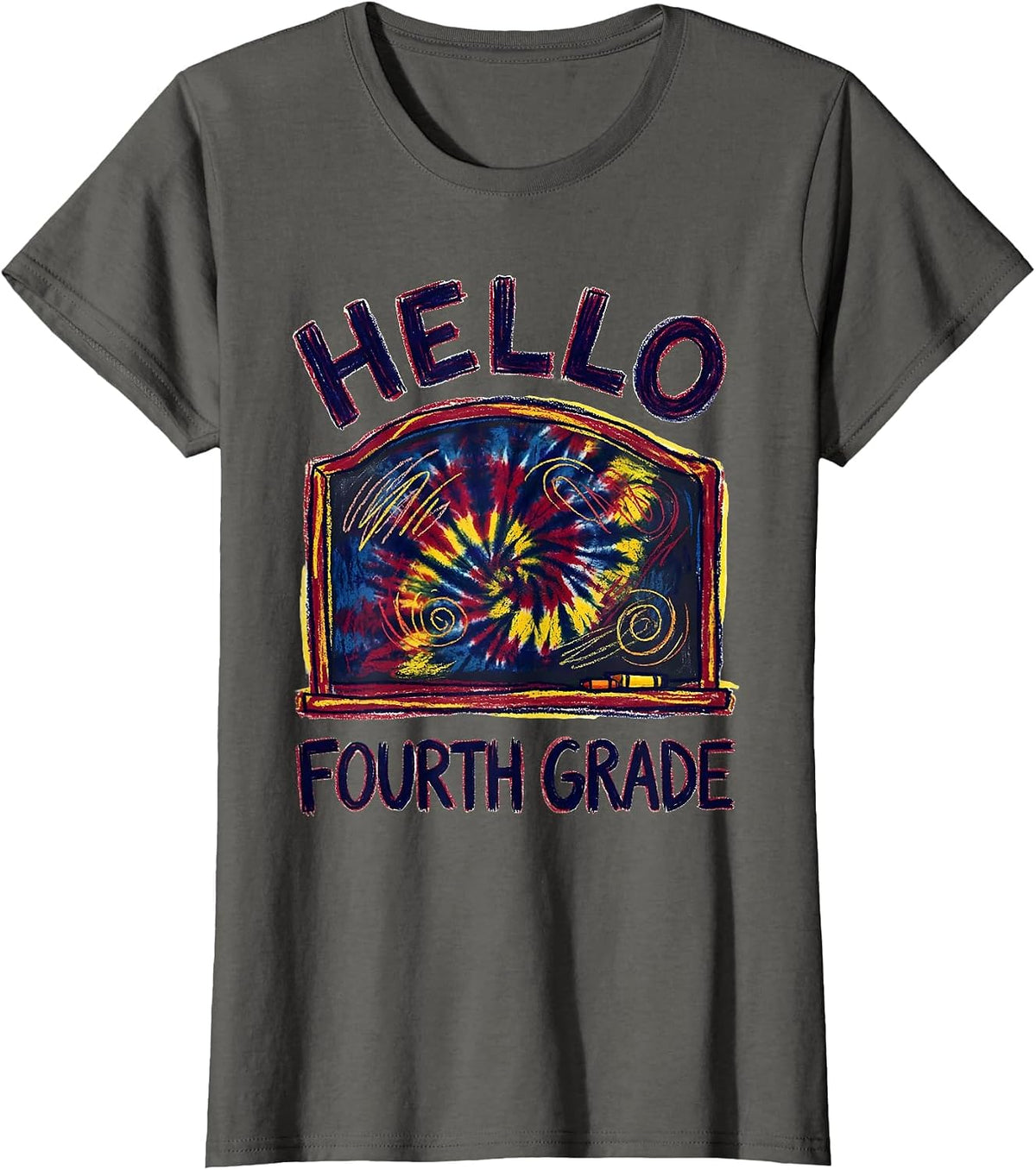 Women's Hello Fourth Grade Naive Kidcore Back To School Grade Level T-Shirt - Asphalt Grey