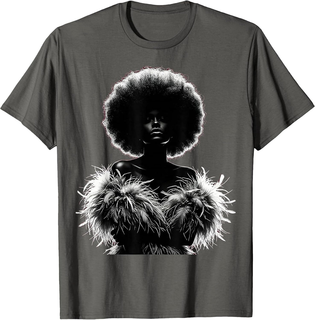Disco Feather Boa Glam Illustration T-Shirt - Asphalt Grey