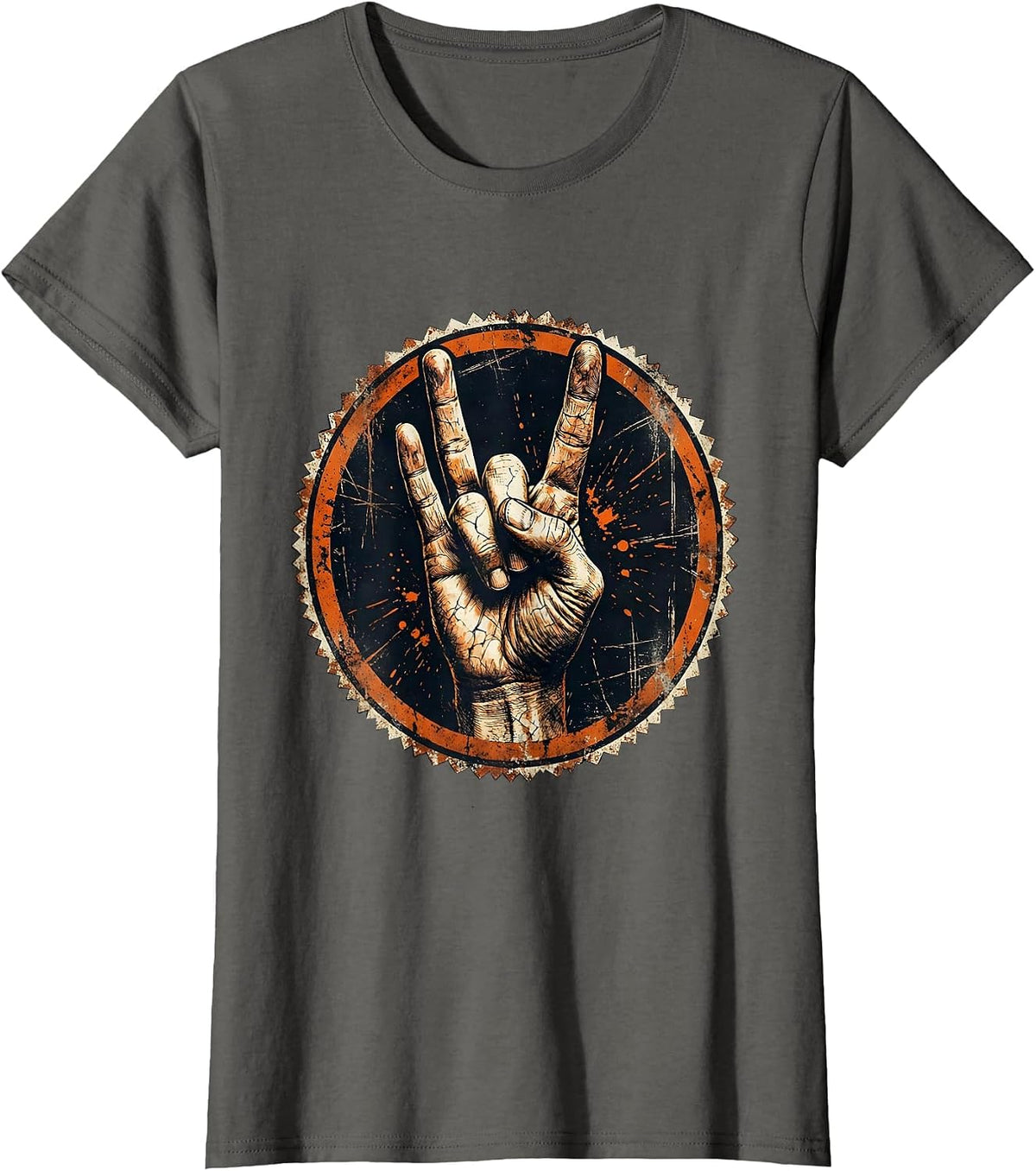 Women's Devil Horns Hand Gesture Rock Music Graphic T-Shirt - Asphalt Grey