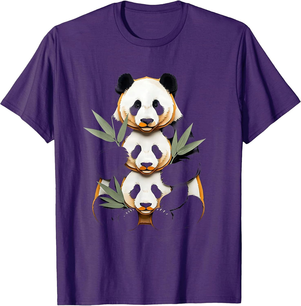 Men's Panda Stack Paper Cutout Funny Animal Lover T-Shirt - Purple