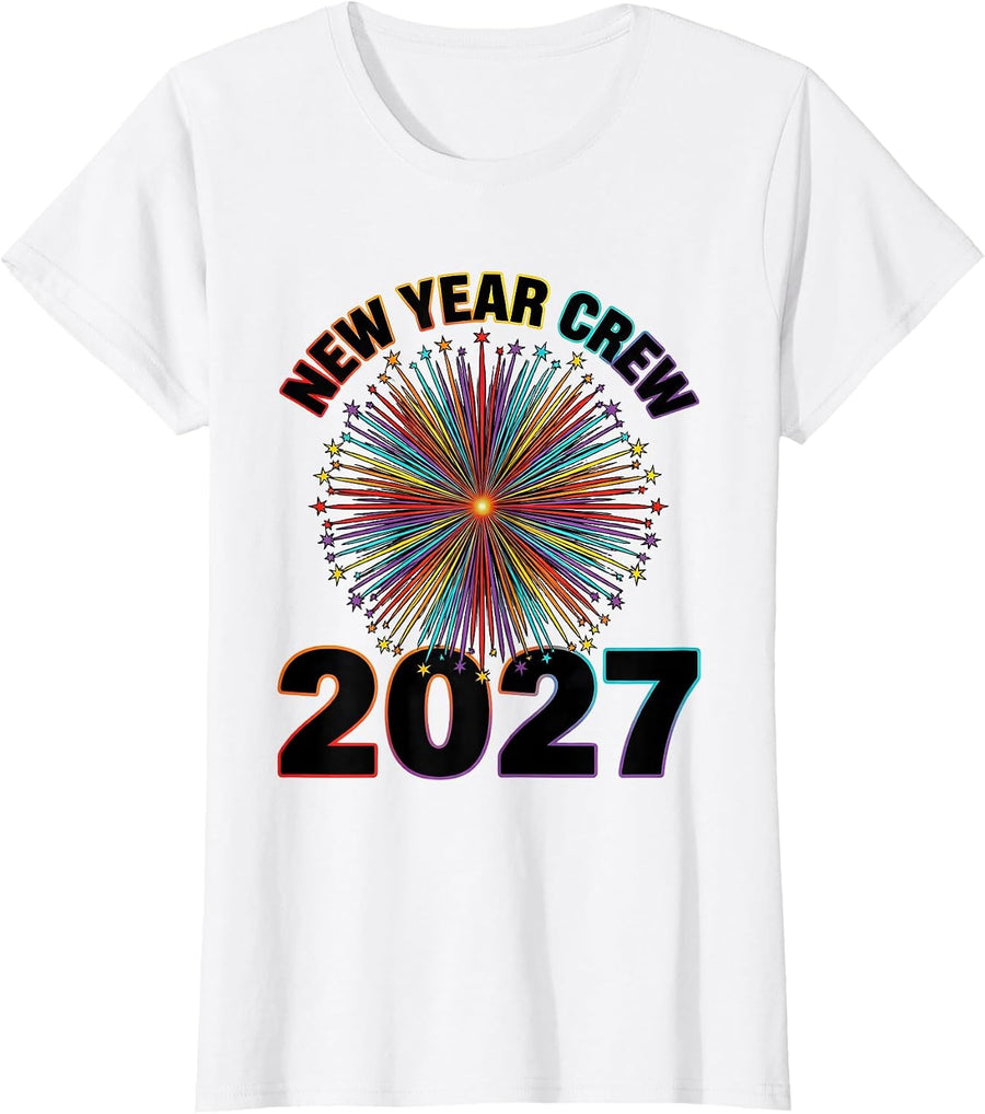 Women's New Year Crew 2027 Colorful Family Party Keepsake T-Shirt - White