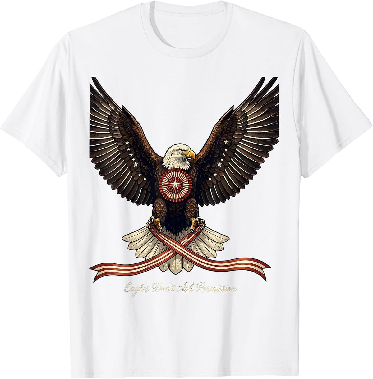 Men's American Flag Eagle Eagles Dont Ask Permission T-Shirt - White