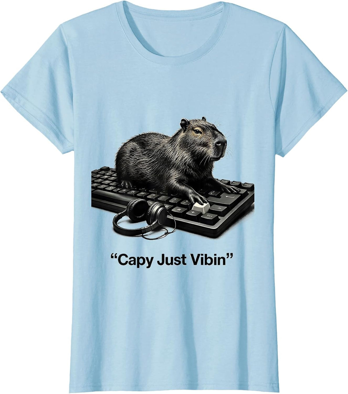 Capy Just Vibin' Funny Capybara Gamer Gaming Video Games T-Shirt - Baby Blue
