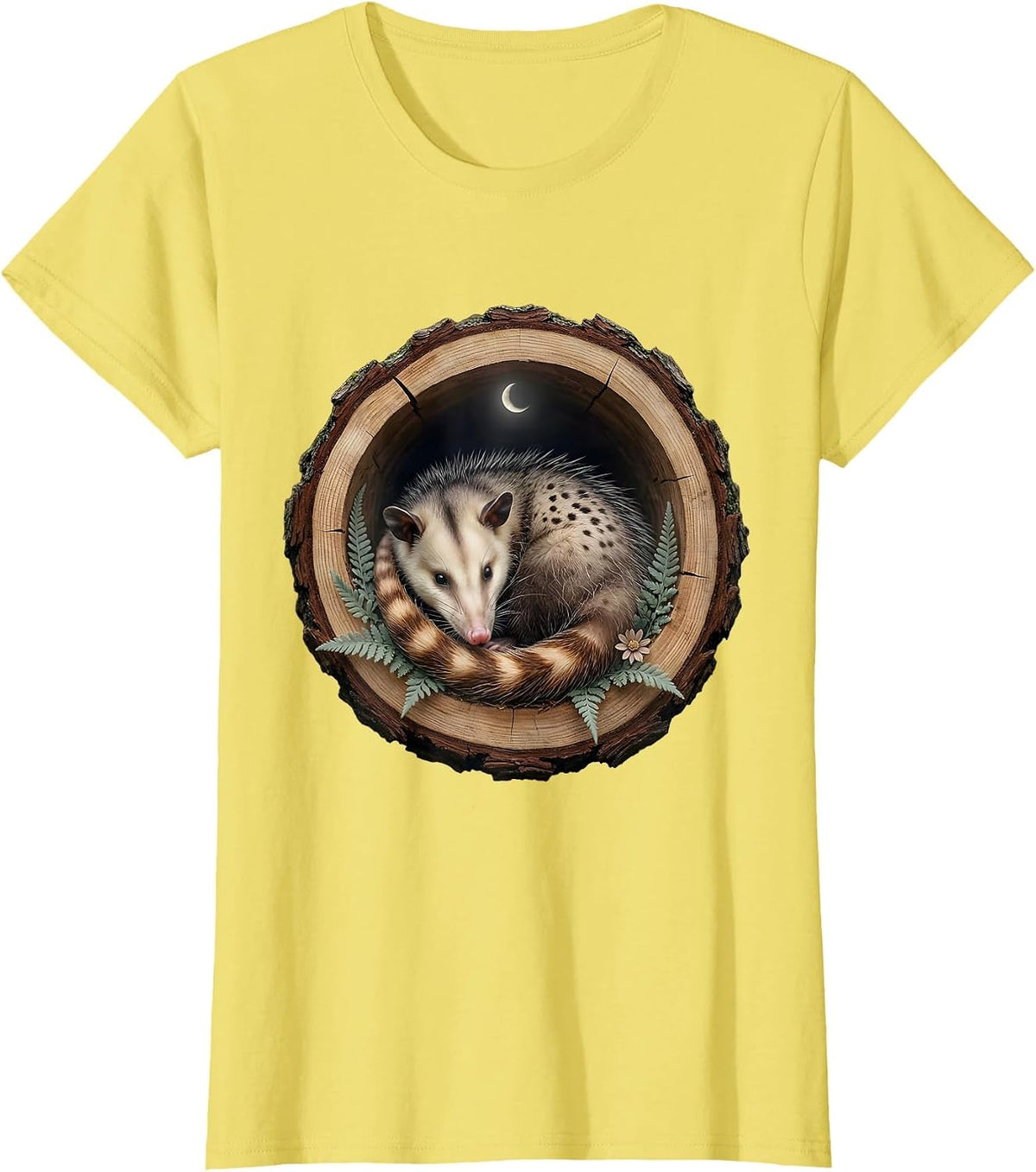 Opossum Curled in Hollow Log Graphic T-Shirt - Lemon Yellow
