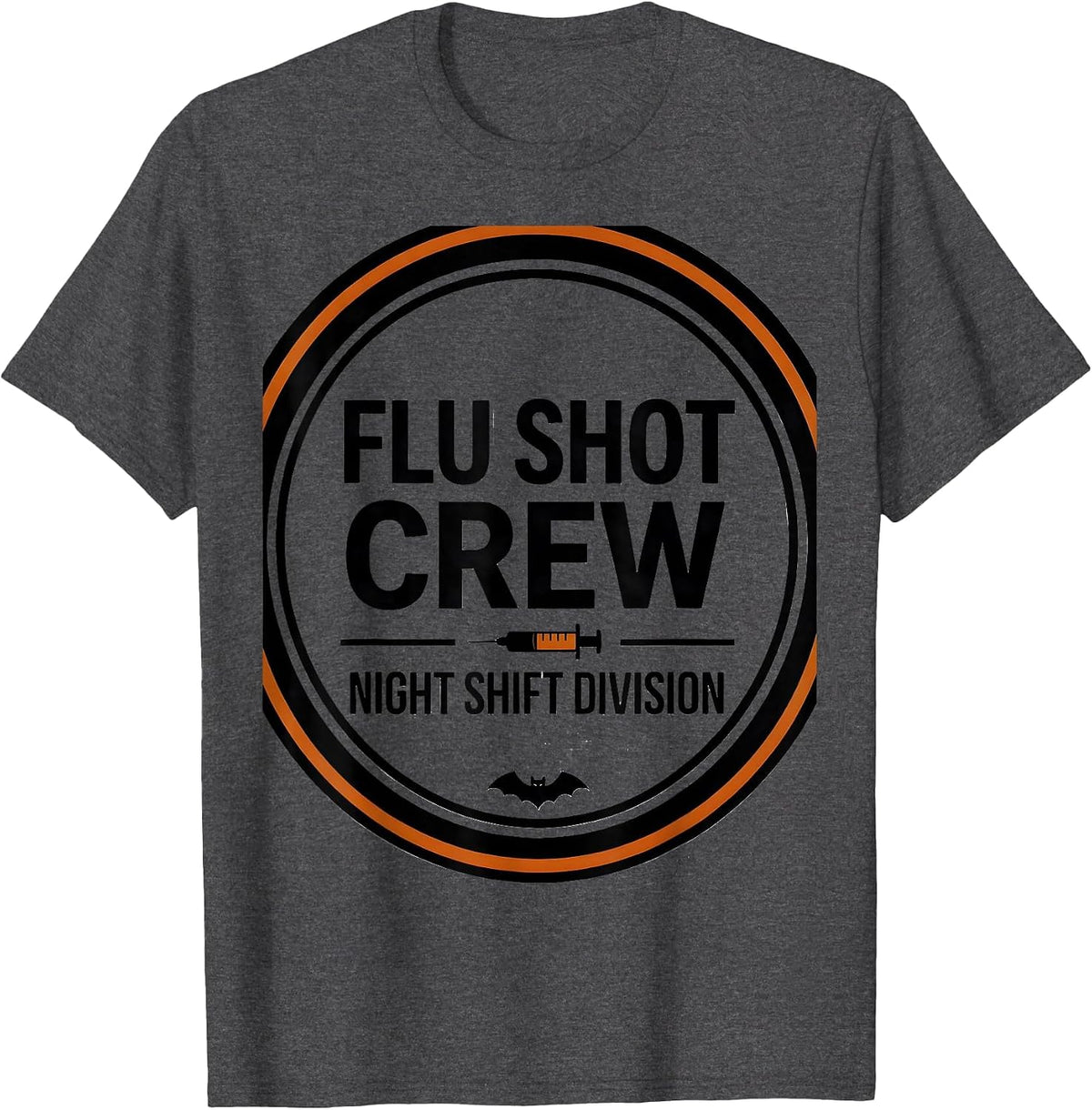 Men's Flu Shot Crew Night Shift Division Funny Halloween Nurse T-Shirt - Dark Heather Grey