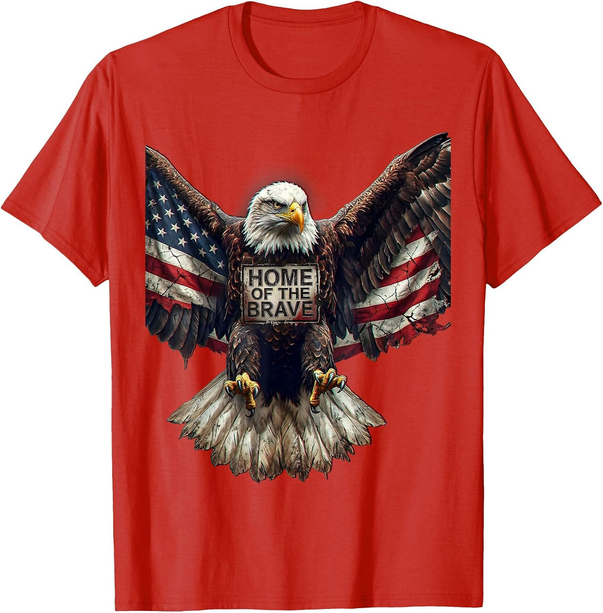 Men's Home of the Brave Veterans Day Eagle Flag Design T-Shirt - Red