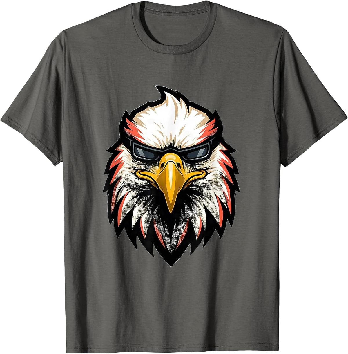 Eagle Mascot Sunglasses Screenprint Eagle Fan Novelty T-Shirt - Asphalt Grey