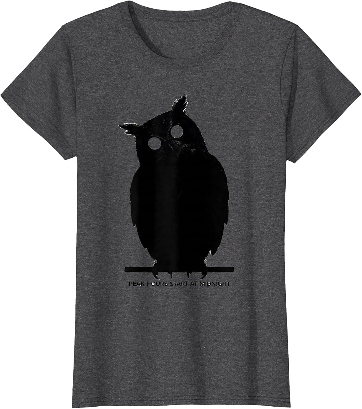 Women's Peak Hours Start At Midnight Funny Owl Lover Retro Humor T-Shirt - Dark Heather Grey