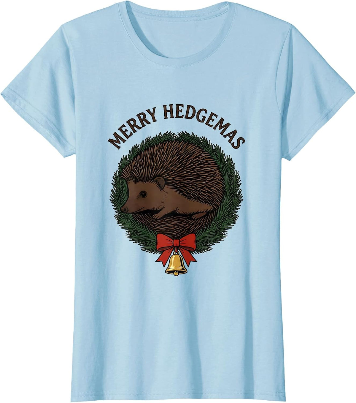 Merry Hedgemas Cute Hedgehog Christmas Wreath Novelty Gift T-Shirt - Baby Blue